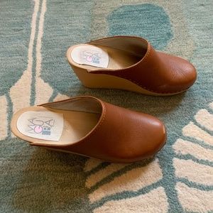 Maguba Brown Wedge Clogs, Size 39